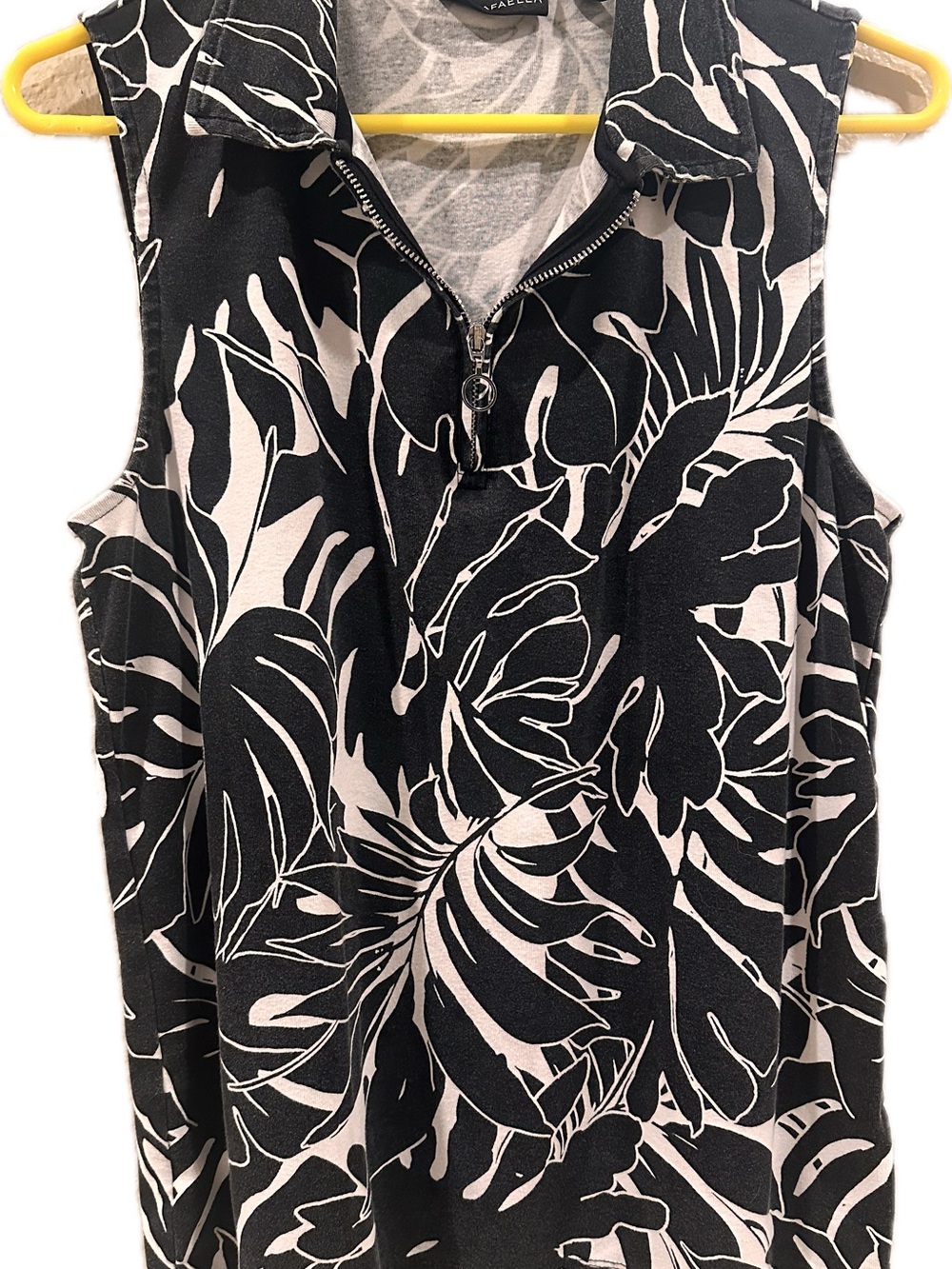 Rafaella Black and White Zip-Front Tropical Tank